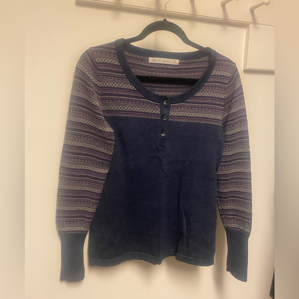 Woolrich Avalanche Henley Fair Isle Sweater Size Small in Purple/Navy
